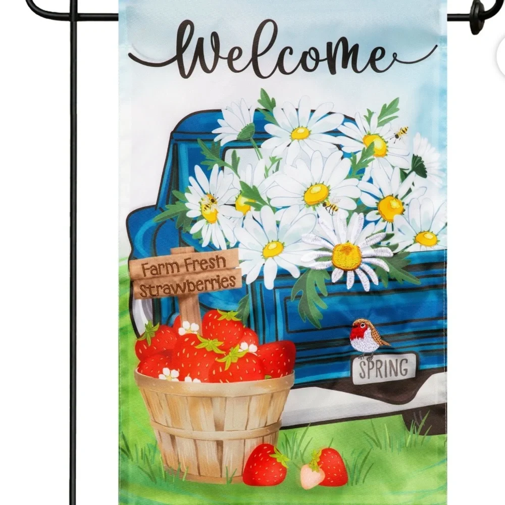 Welcome Garden Flag with Blue‎ Truck and Daisies